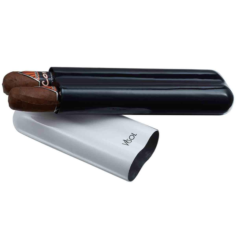 Agent Carbon Fiber Cigar Case 2 Finger White & Black