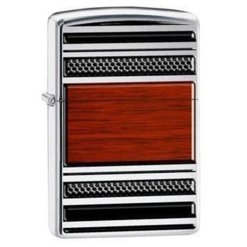 Zippo Lighter – Wood Pipe Emblem High Polish Chrome