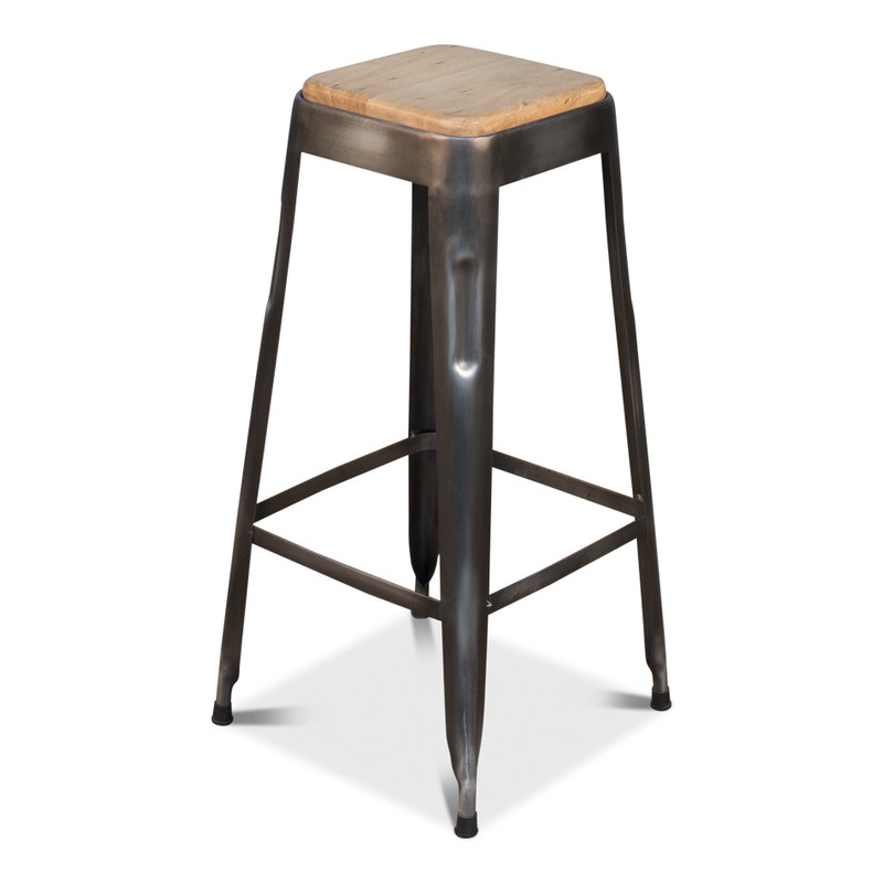 Bar Stool W/ Wooden Top by Sarreid