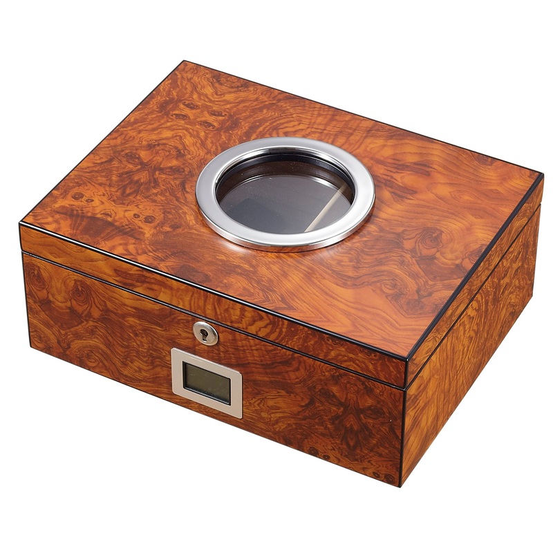 Visol PortHole Burlwood Finish Cigar Humidor – Holds 75 Cigars