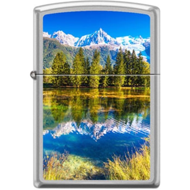Zippo Lighter – Snow Capped Mountains Satin Chrome