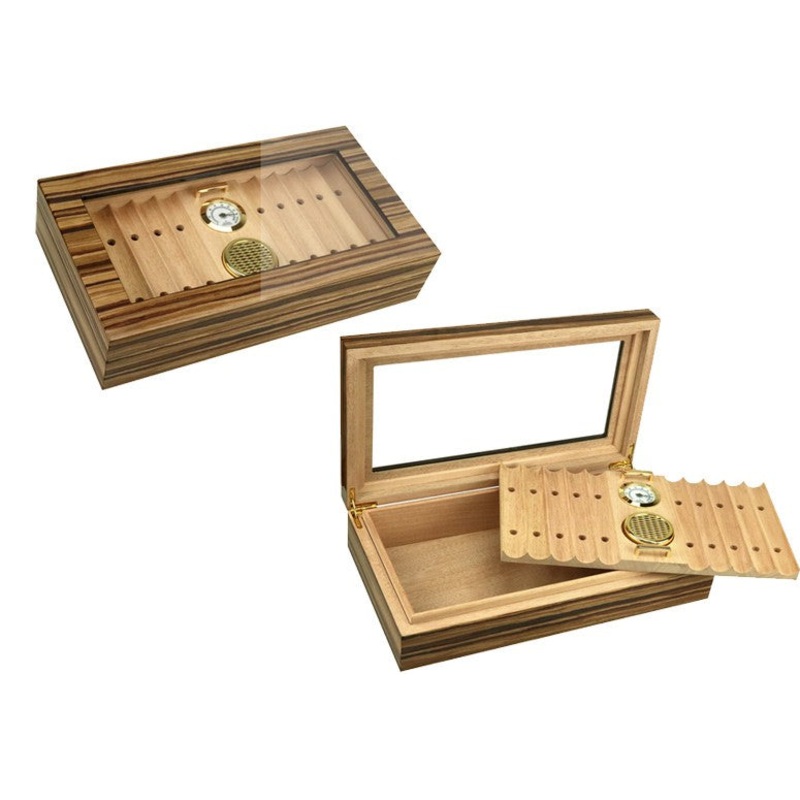 Prestige Imports African Obeche Techwood Lacquer Glasstop Humidor w/ Removable Cigar Bed