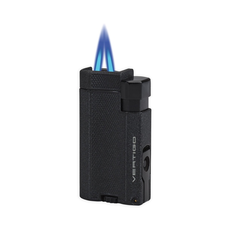 Lotus Delegate Double Torch Flame Cigar Lighter With Cigar Punch Black crackle