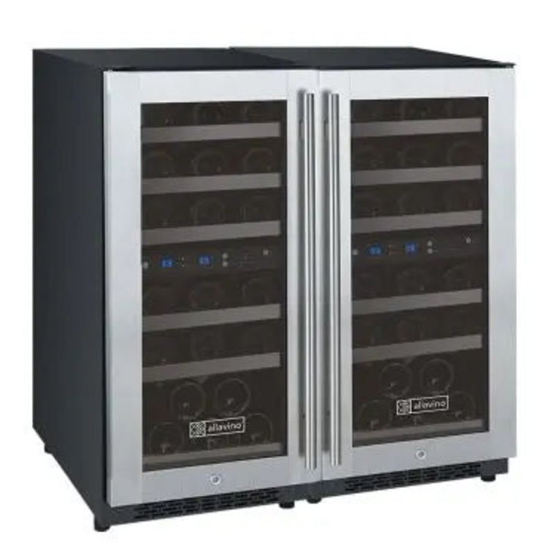 Allavino 30″ Wide FlexCount II Tru-Vino 60 Bottle Four Zone Stainless Steel Side-by-Side Wine Refrigerator