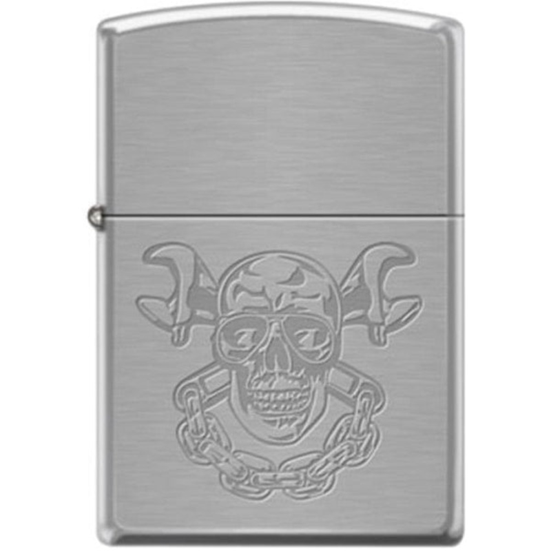 Zippo Lighter – Skull With Wrenches Brushed Chrome