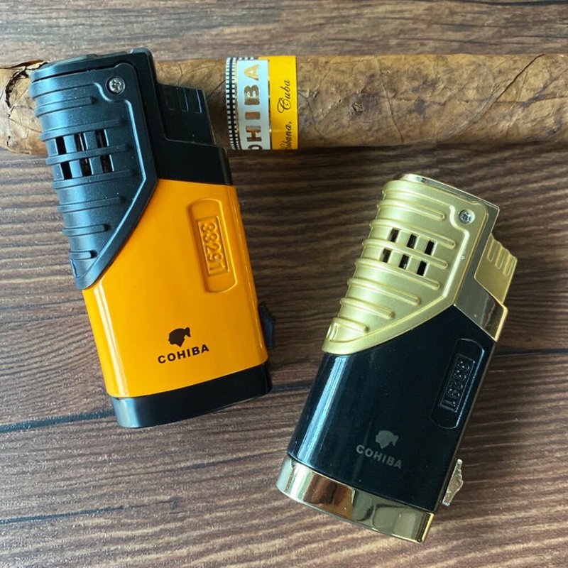 CIGAR LIGHTER 3 TORCH JET FLAME REFILLABLE WITH PUNCH Yellow