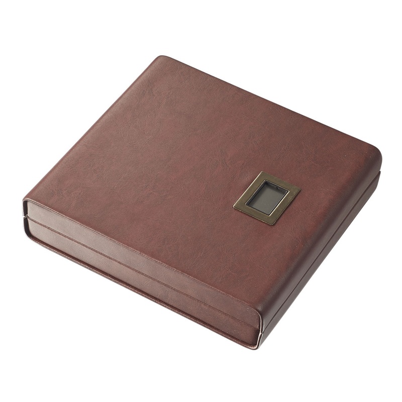 Visol Red-Brown Leather Madrid Cigar Humidor with Embedded Digital Hygrometer