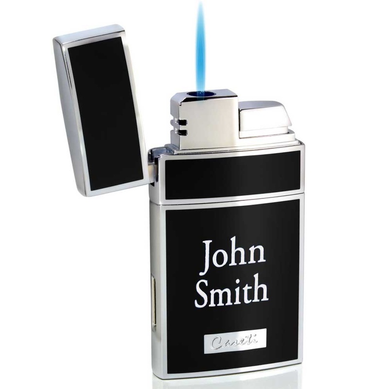 Caseti Troy Black Lacquer Single Torch Flame Cigar Lighter