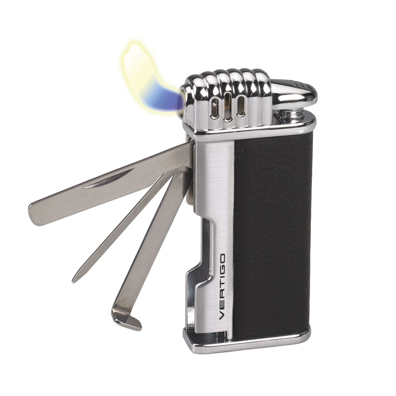 Lotus Puffer Horizontal Flame Vertigo Lighter Matte Black & brushed chrome