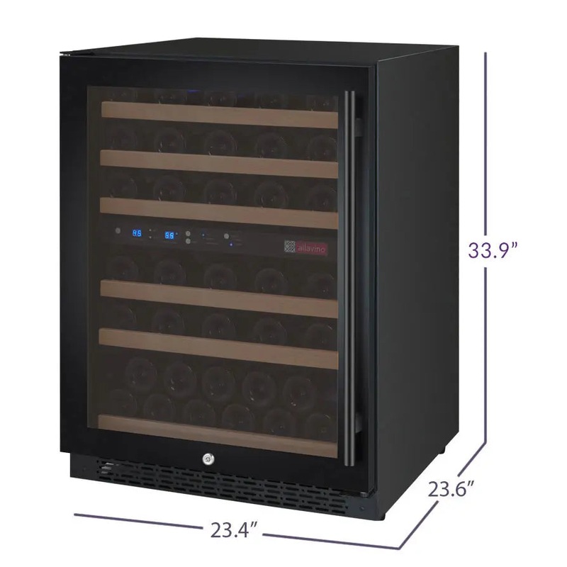 Allavino 24″ Wide FlexCount II Tru-Vino 56 Bottle Dual Zone Black Left Hinge Wine Refrigerator