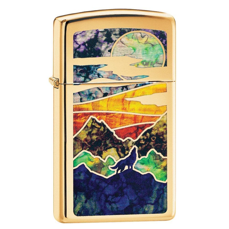 Slim High Polish Brass Howling Wolf
