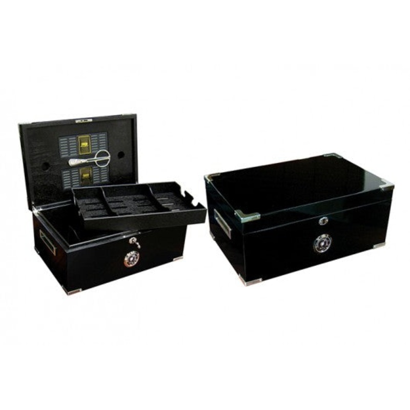 The Dakota Black Humidor with Scissors by Prestige Import Group – 120 Cigar ct