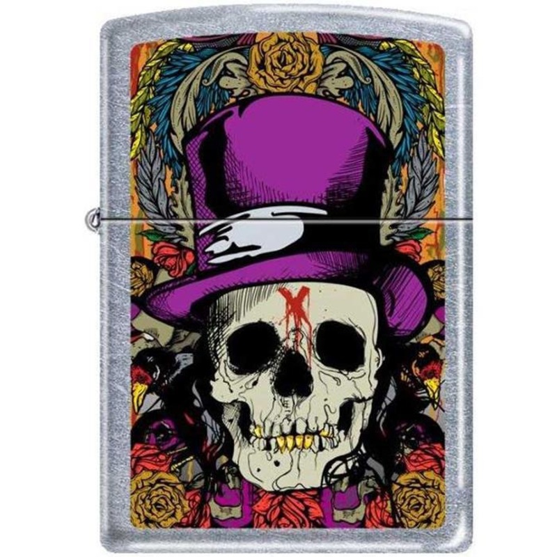 Zippo Lighter – Skull With Top Hat Street Chrome