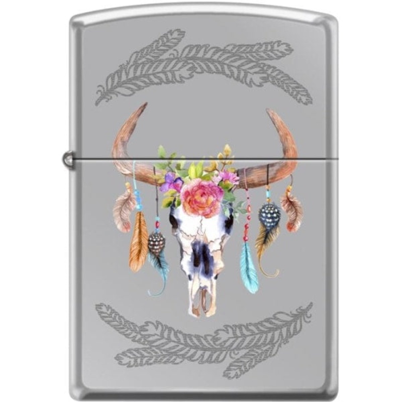 Zippo Lighter – Steer Skull High Polished Chrome
