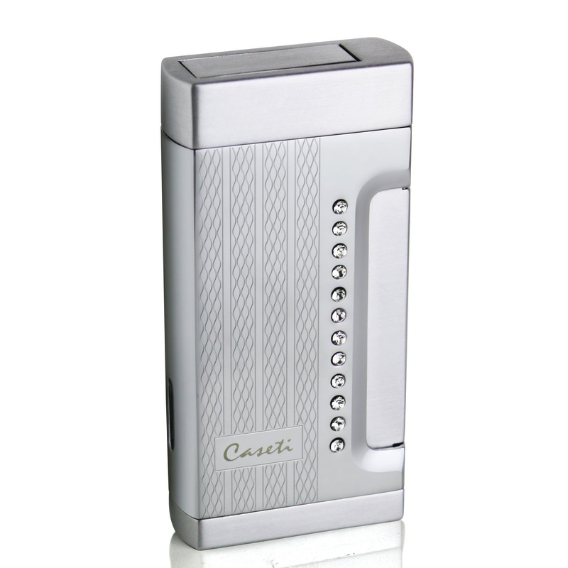Caseti Marvolo Single Jet Flame Cigar Lighter – Engine Turn & Clear Crystal