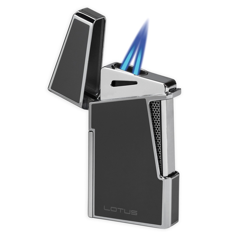Lotus Apollo Twin Pinpoint Wind Resistant Torch Flame Lighter Black lacquer & polished chrome