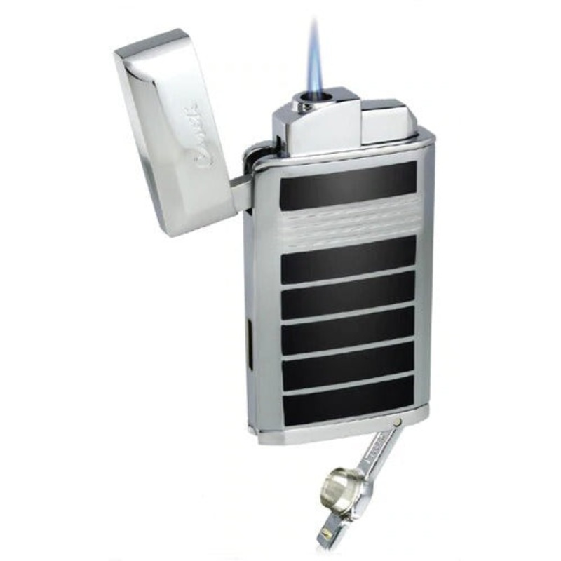 Caseti Flamei Single Jet Flame Cigar Lighter – Polished Chrome & Black Lacquer