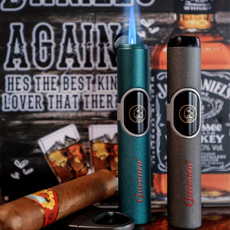 CIGARFEAST WINDPROOF CIGAR LIGHTER SINGLE JET TORCH BLUE FLAME GAS BUTANE LIGHTER WITH GIFT BOX CIGAR HOLDER SMOKING ACCESSORIES Red