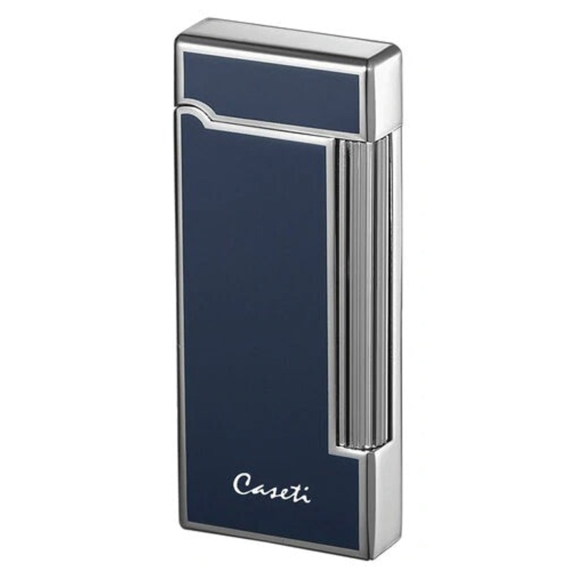 Caseti Ravensdale Flint Traditional Flame Lighter – Chrome Plated Vertical Lines & Blue Lacquer