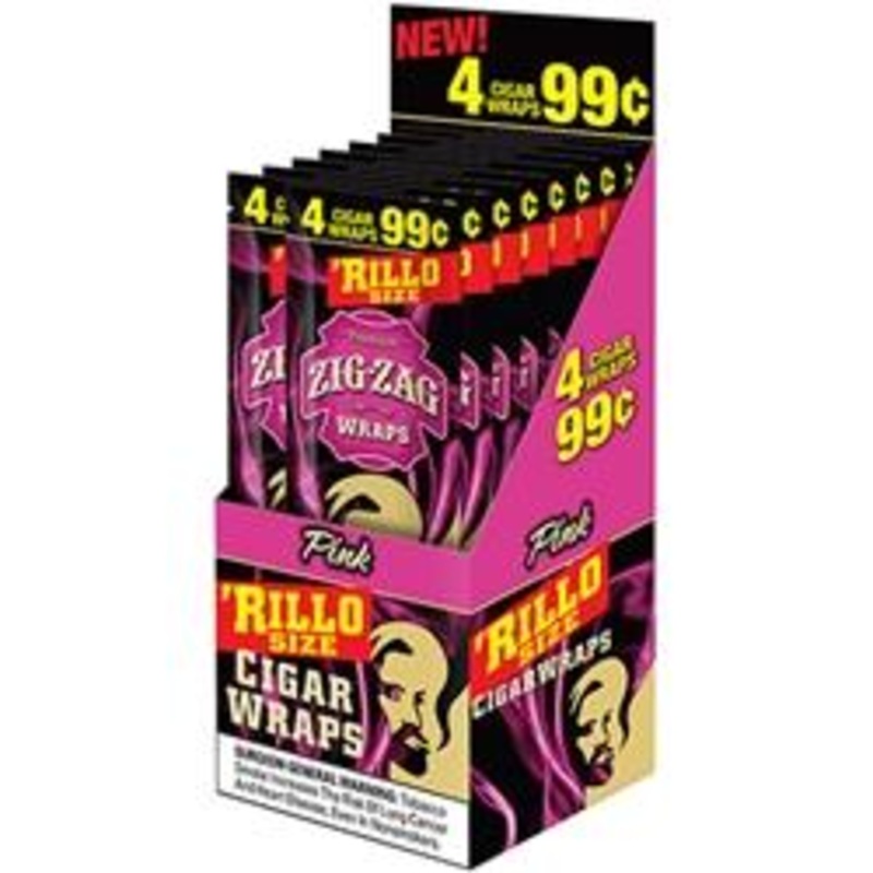 Zig Zag Pink Rillo Size Blunt Wraps Pink 15 Packs of 4