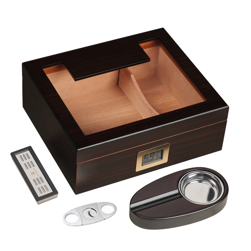 Woodronic Mantle Cigar Humidor, 35-50 CT, Ebony Finish A5033 Without Lighter