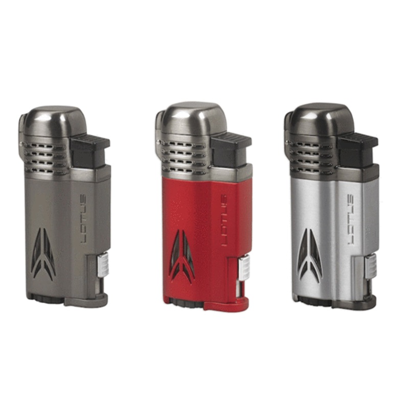 Lotus Lighter Defiant L65 Quad Jet Lighter w/ Cigar Punch Chrome Satin w/ Gunmetal