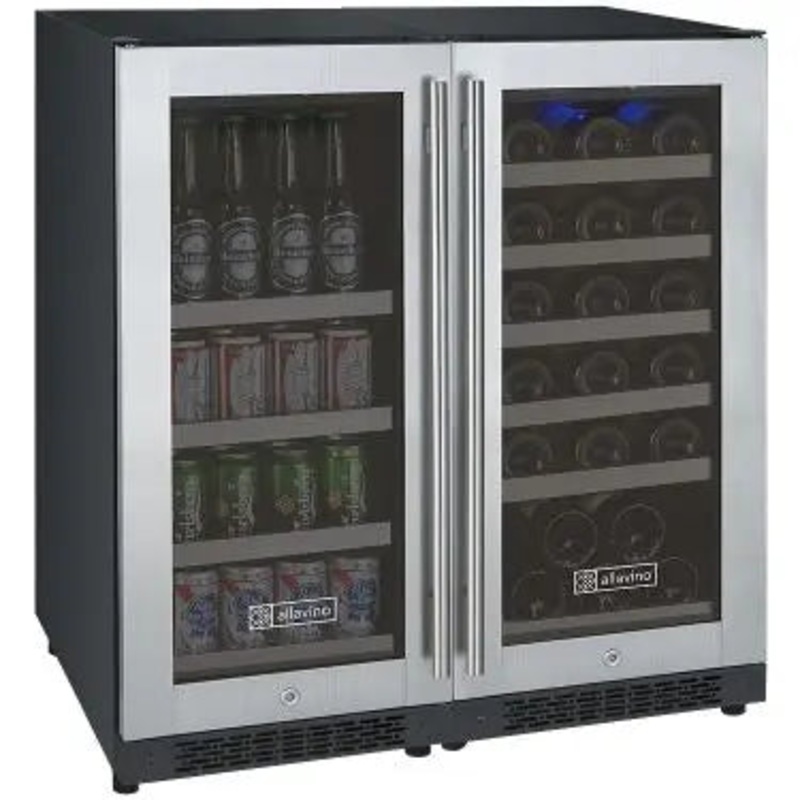 Allavino 30″ Wide FlexCount II Tru-Vino 30 Bottle/88 Can Dual Zone Stainless Steel Side-by-Side Wine Refrigerator/Beverage Center