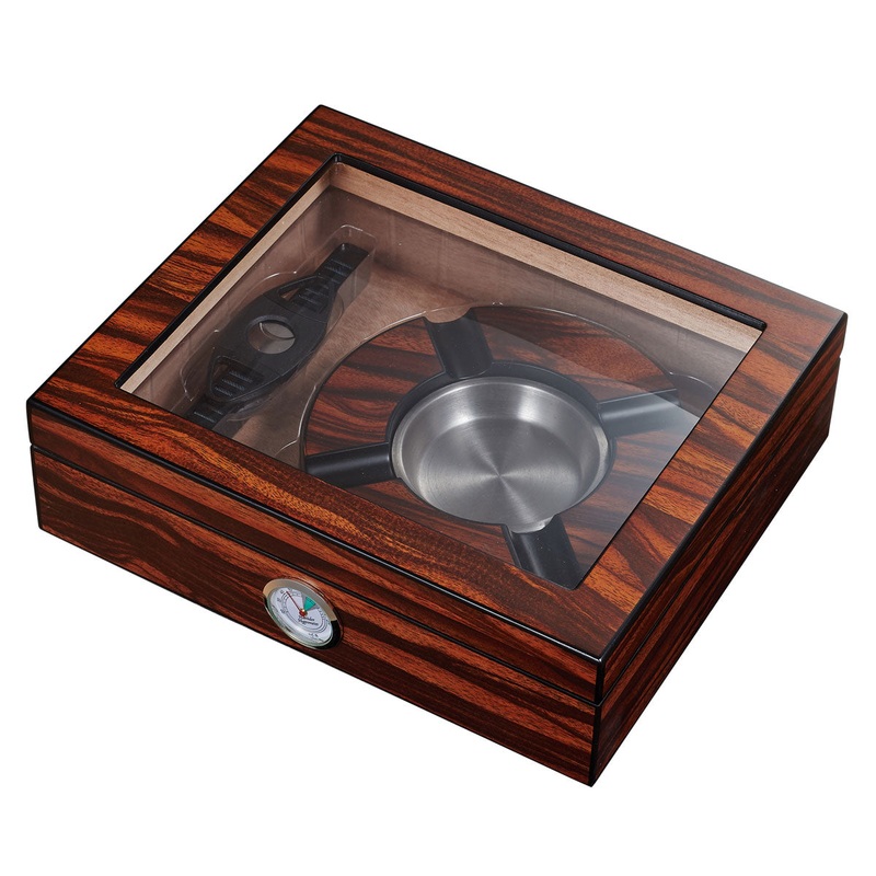 Visol Eiger Small Glasstop Humidor, Ashtray and Cutter Gift Set