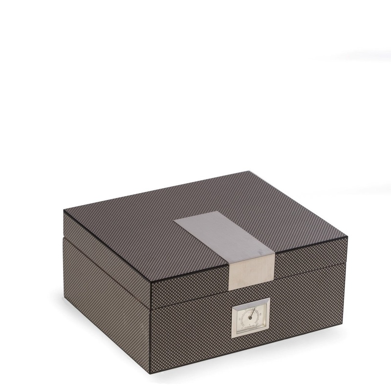 “Carbon Fiber” Wood Cigar Humidor with Spanish Cedar Lining – 50 Cigar ct