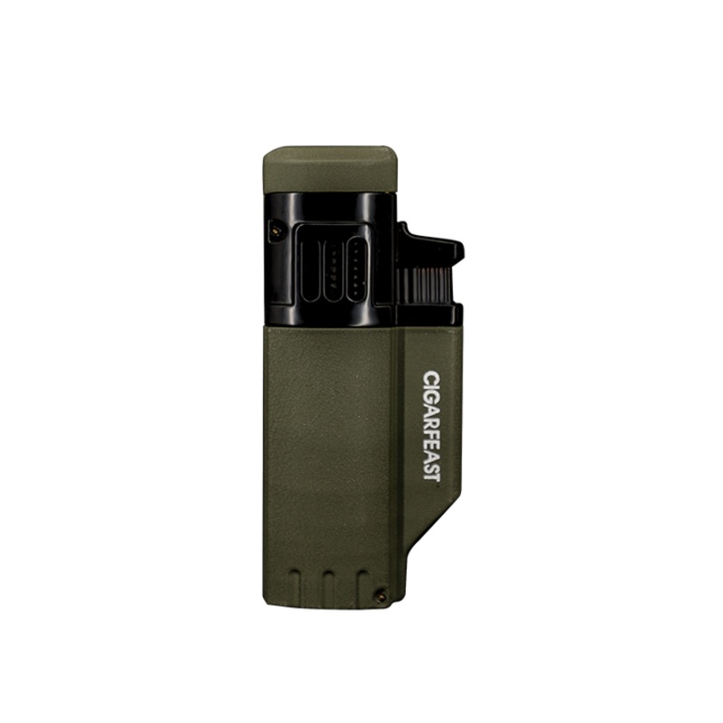CIGARFEAST CIGAR LIGHTER 4 JET TORCH BLUE FLAME GAS BUTANE REFILLABLE WINDPROOF LIGHTERS CIGAR SMOKING ACCESSORIES FOR GIFT BOX Army Green