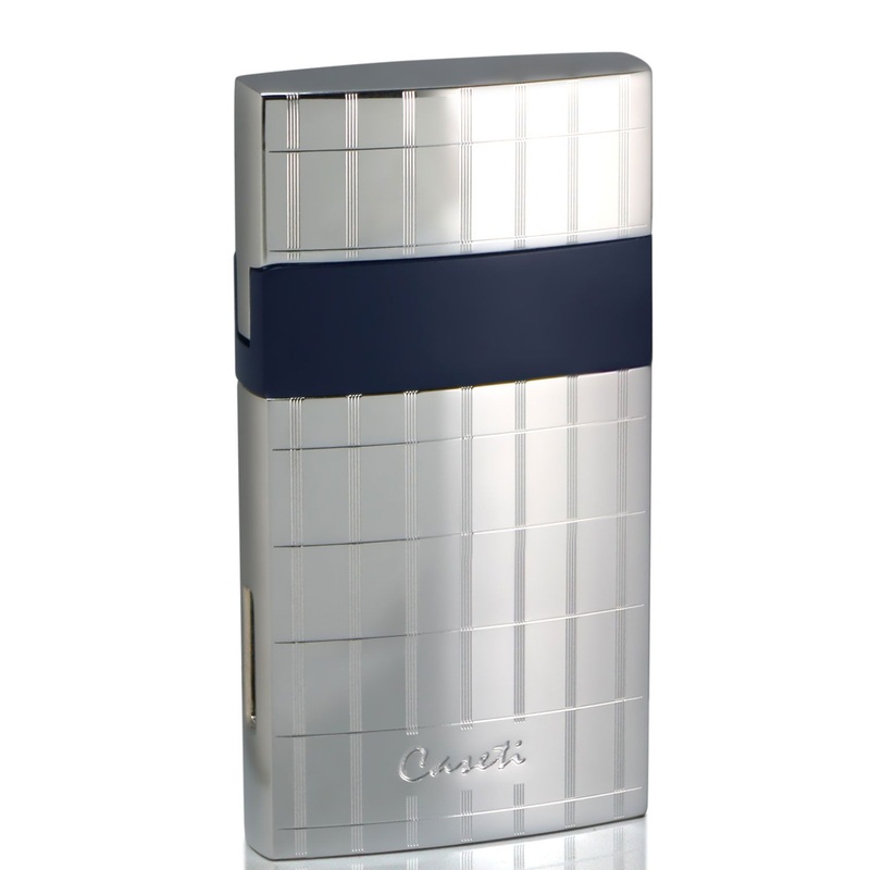 Caseti Troy Polished Chrome With Blue Single Torch Flame Cigar Lighter