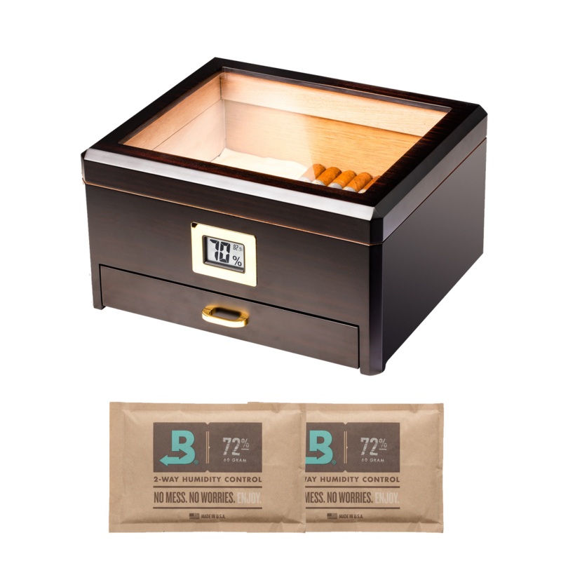 Woodronic Enstatite Cigar Humidor, 25-50 CT, Ebony Finish A5043 With Boveda