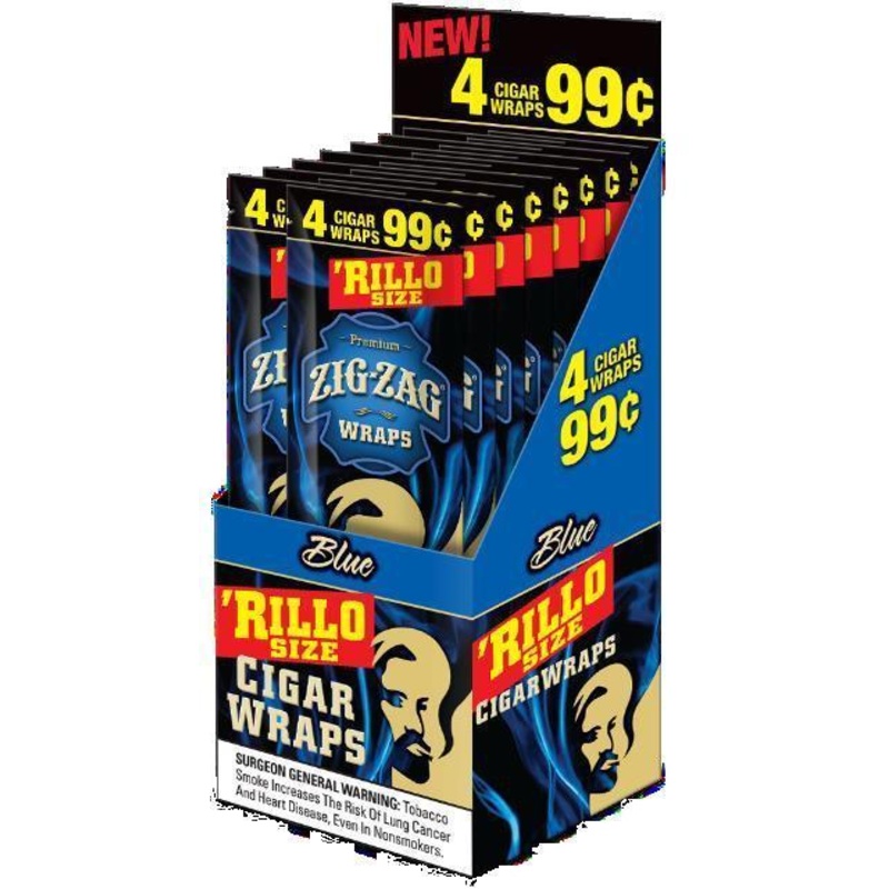 Zig Zag Blue Rillo Size Blunt Wraps Blue 15 Packs of 4