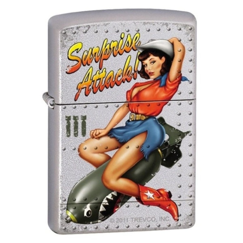 Zippo Lighter – Surprise Attack Pinup Satin Chrome