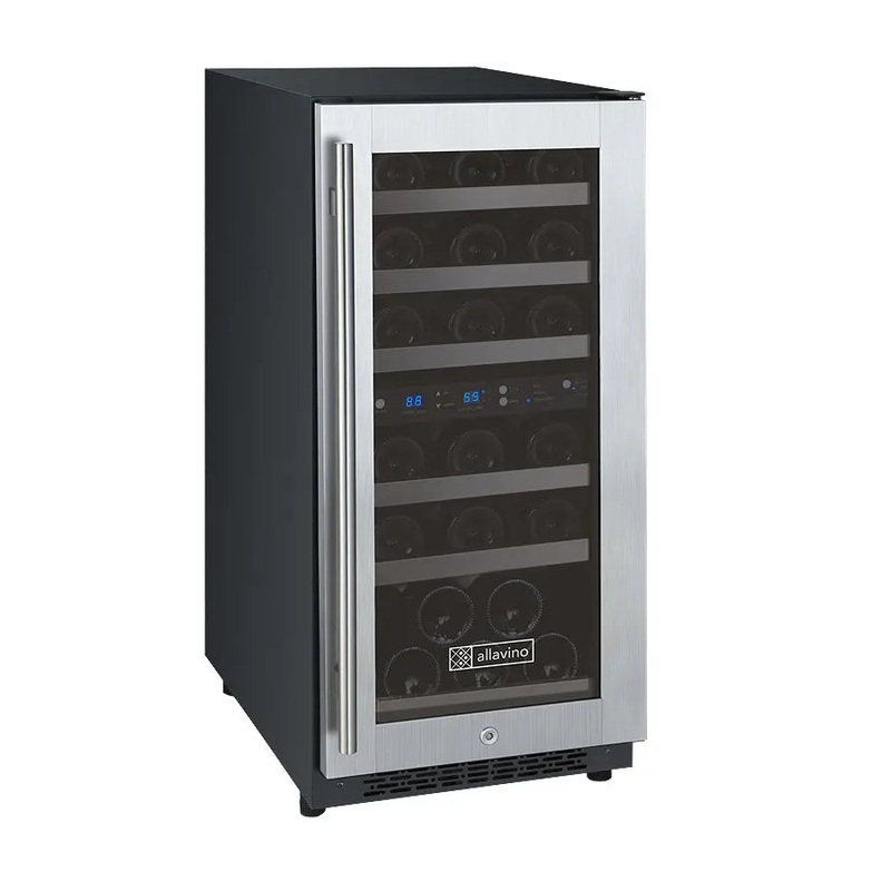 Allavino 15″ Wide FlexCount II Tru-Vino 30 Bottle Dual Zone Stainless Steel Right Hinge Wine Refrigerator
