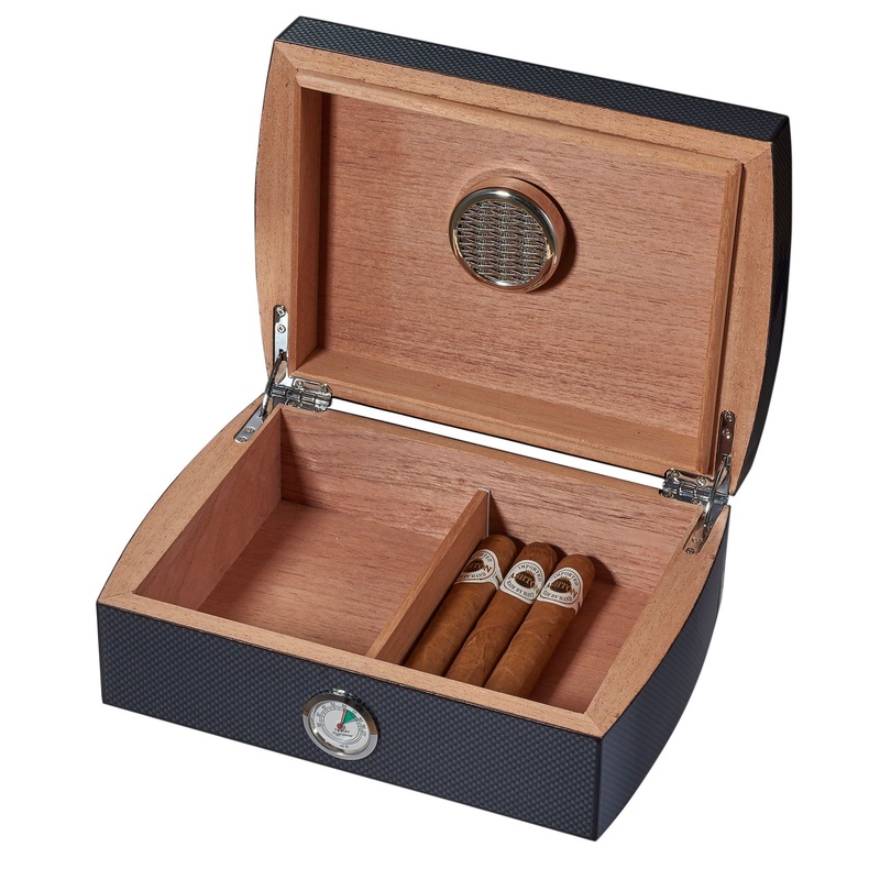 Visol Blackburn Carbon Fiber Look Cigar Humidor – Holds 25 Cigars