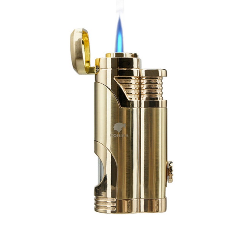 CIGAR LIGHTER 2 TORCH JET FLAME REFILLABLE LIGHTER WITH PUNCH Gold