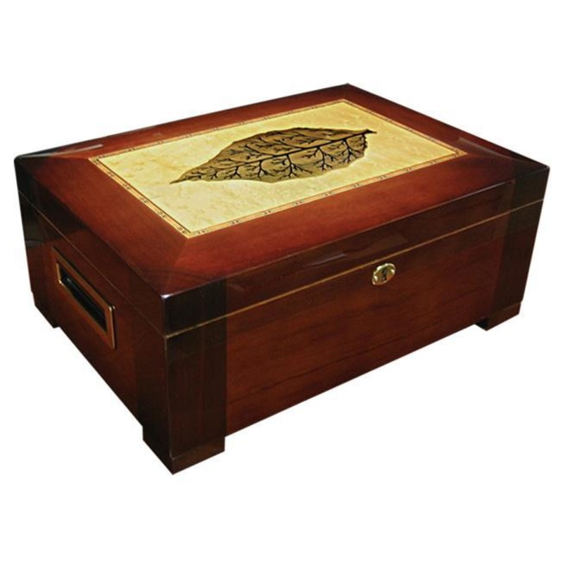 The Stetson Tobacco Leaf Inlay Humidor by Prestige Import Group – 150 Cigar ct