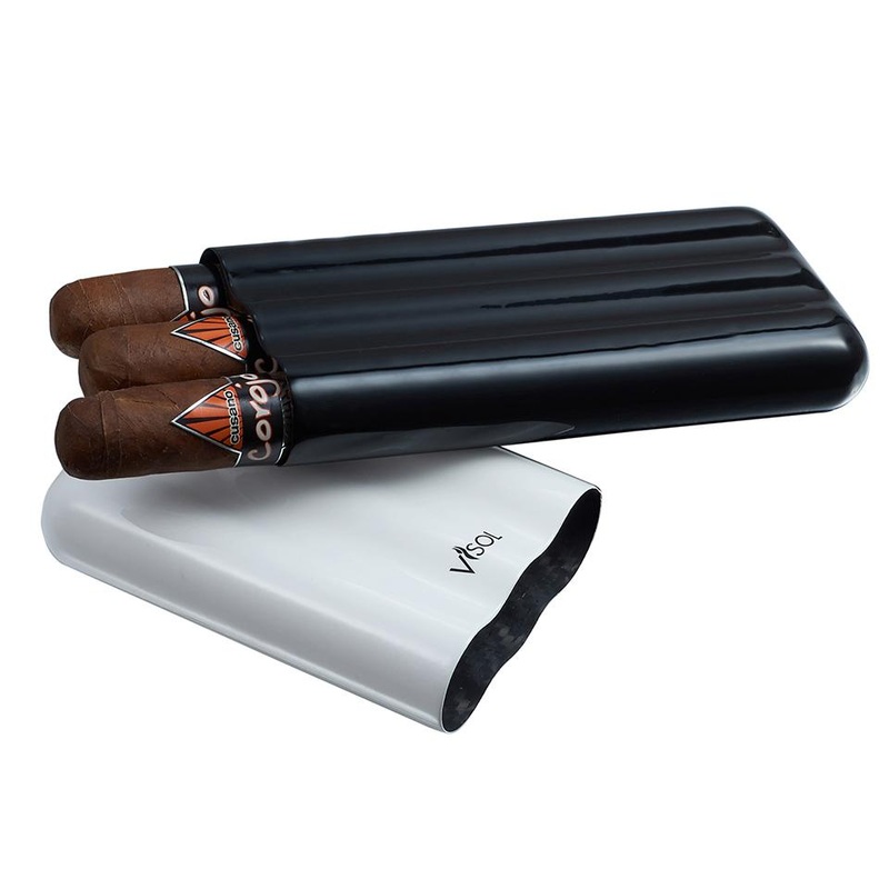 Agent Carbon Fiber Cigar Case 3 Finger White & Black
