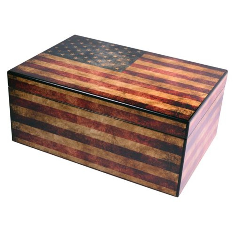 Capri Old Glory Humidor with Printed USA flag – 25 Cigar Ct
