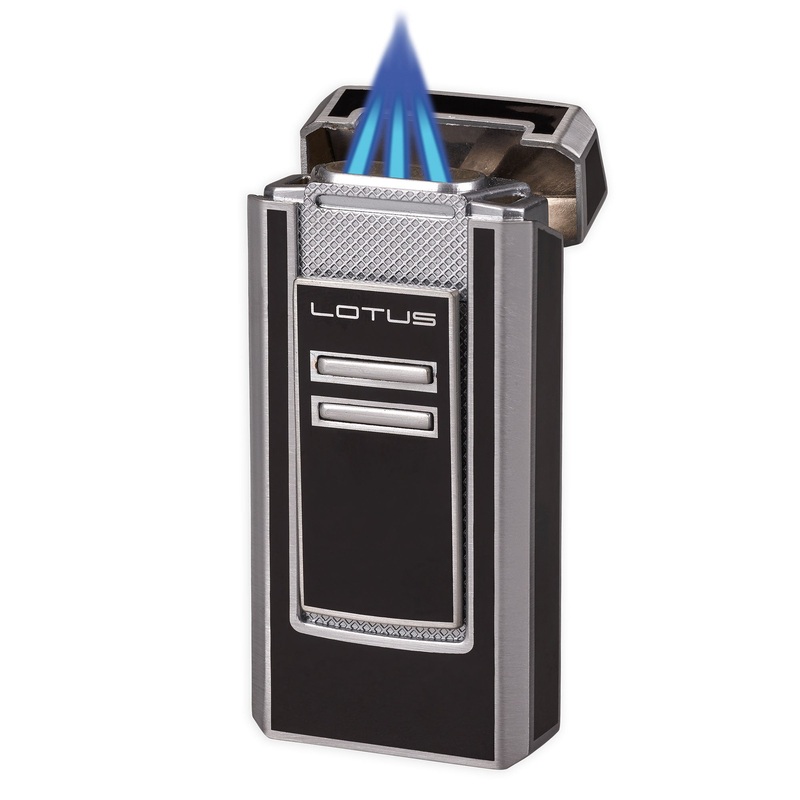 Lotus Commander Tripple Pinpoint Wind resistant Torch Flames Lighter Gray Lacquer & polished chrome