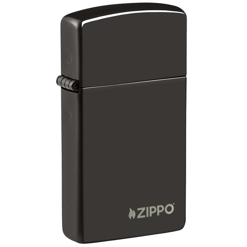 Slim High Polish Black Zippo Logo