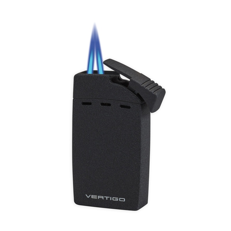 Lotus Sickle Dual Torch Flame Lighter With Guillotine Cigar Cutter Black Crackle