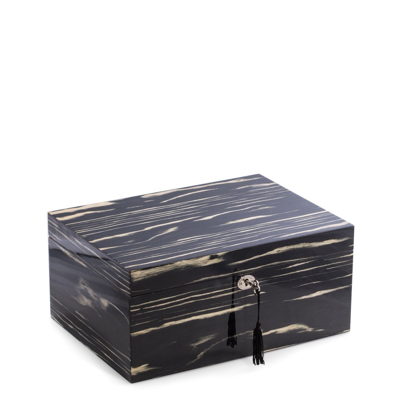 Bey-Berk Lacquered “Ebony” Wood 100 Cigar Humidor with Removable Tray