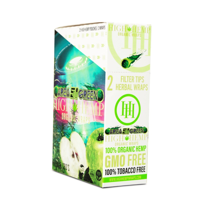 High Hemp Area 51 Green Apple Wraps Area 51 Green Apple 25 Packs of 2