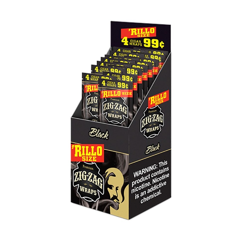 Zig Zag Black Rillo Size Blunt Wraps Black 15 Packs of 4