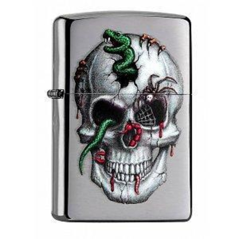 Zippo Lighter – Skull & Snakes Brushed Chrome