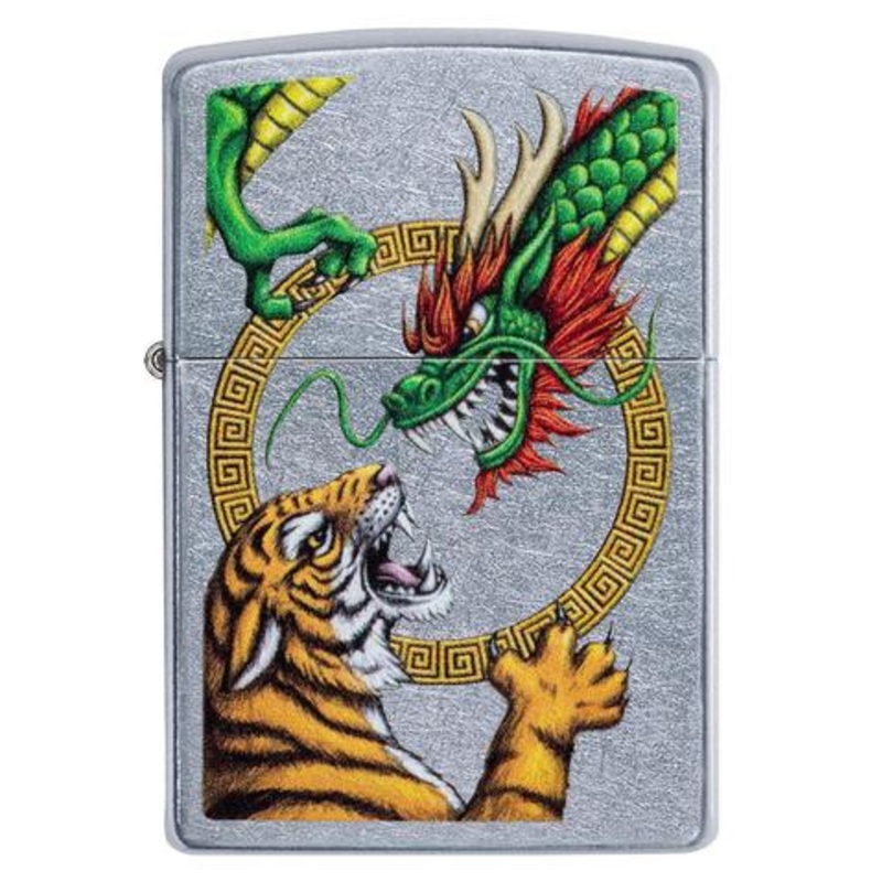 Zippo Lighter – Tiger vs. Chinese Dragon Street Chrome