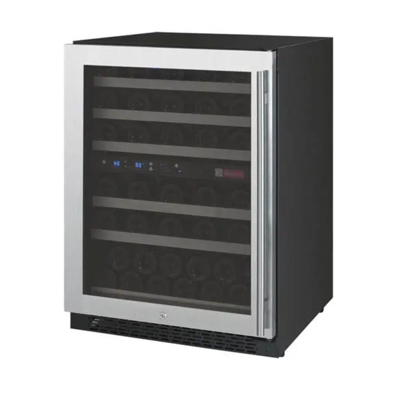 Allavino 24″ Wide FlexCount II Tru-Vino 56 Bottle Dual Zone Stainless Steel Left Hinge Wine Refrigerator