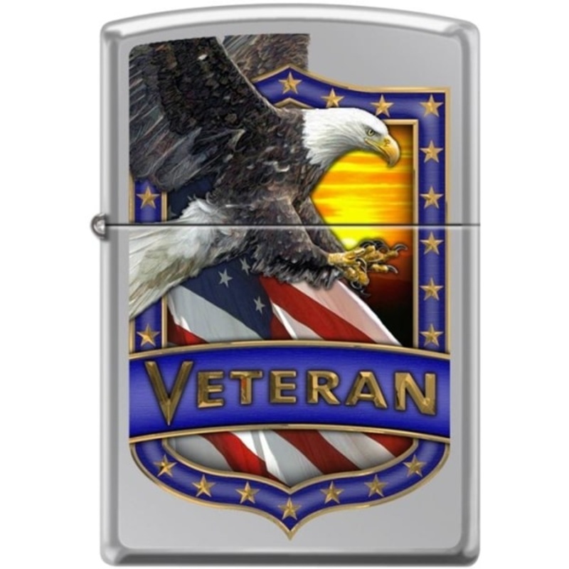 Zippo Lighter – Veteran – Eagle Hi Polish Chrome